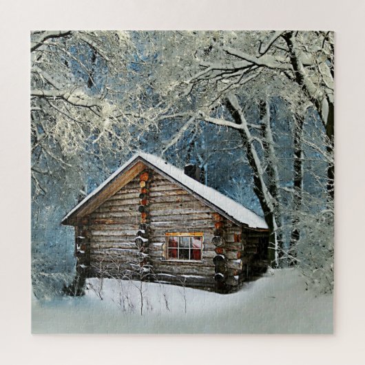Rustic Log Cabin Winter Magic Legpuzzel (Verticaal)