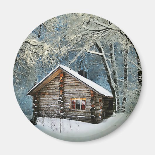 Rustic Log Cabin Winter Magic Magneet (Voorkant)