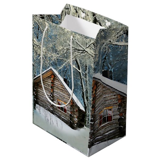 Rustic Log Cabin Winter Magic Medium Cadeauzakje (Achterkant Gekanteld)