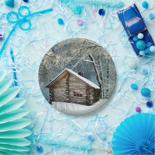 Rustic Log Cabin Winter Magic Papieren Bordje (Feest)