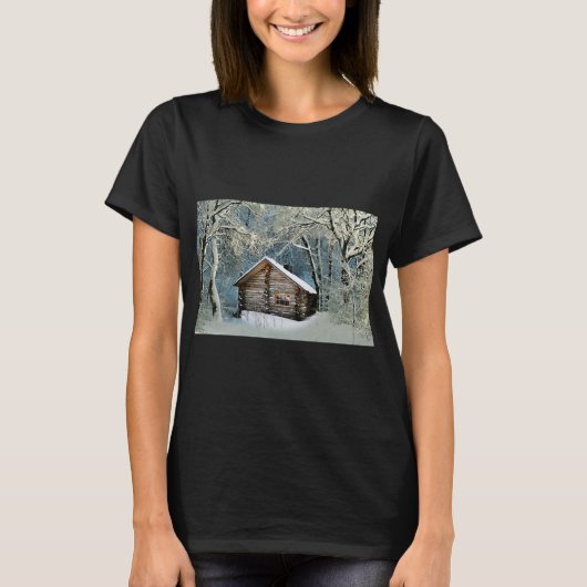 Rustic Log Cabin Winter Magic T-shirt (Voorkant)