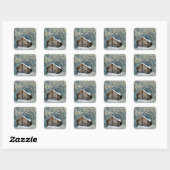 Rustic Log Cabin Winter Magic Vierkante Sticker (Vel)