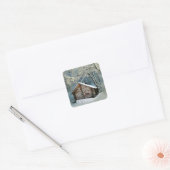 Rustic Log Cabin Winter Magic Vierkante Sticker (Envelop)