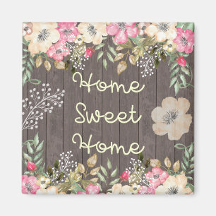 Rustic look Home Sweet Home Floral Wood Magneet