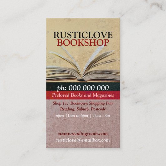 Rustic Love BookShop Carte de visite de littératur (Devant)