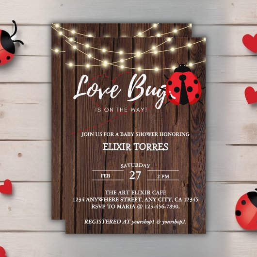 Rustic Love Bug Baby shower Kaart