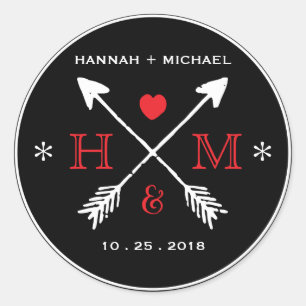 Rustic Love Heart Arrow Monogram Wedding Sticker