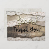 Rustic Love Rope Burlap Wedding Bedankt Briefkaart (Voorkant / Achterkant)