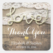Rustic Love Rope Burlap Wedding Bedankt Vierkante Sticker (Voorkant)