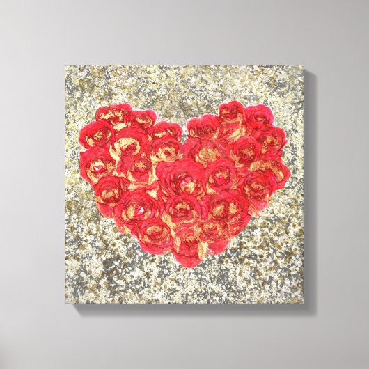 Rustic Love Rustic Valentijn Red & Gold Heart Canvas Afdruk (Voorkant)