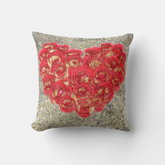 Rustic Love Rustic Valentijn Red & Gold Heart Kussen (Voorkant)
