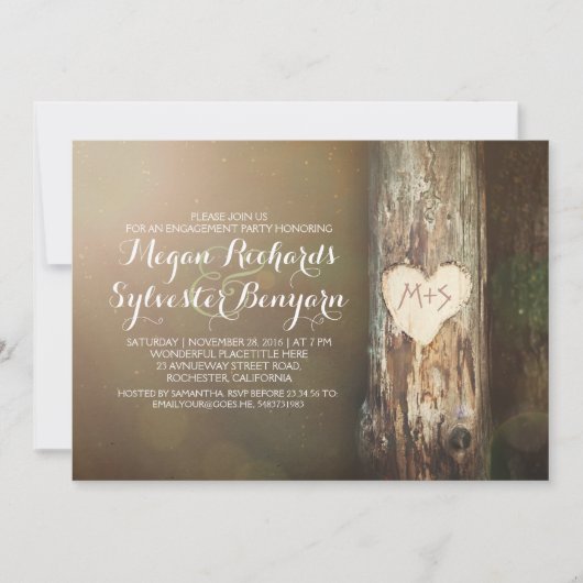 Rustic Love Tree Country Engagement Party Uitnodig Kaart (Voorkant)