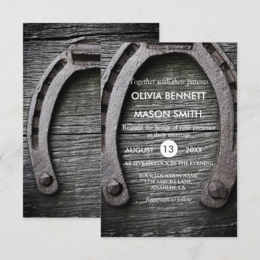 Rustic Lucky Charm Hoefijzer Weddencard Kaart (Voorkant / Achterkant)