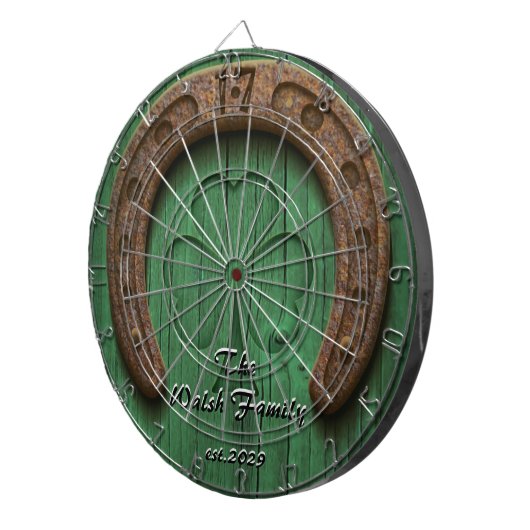 Rustic Lucky Hoefijzer Irish Family Custom Dartbord (Voorkant Rechts)