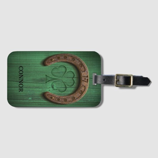 Rustic Lucky Hoefijzer Irish Personalized Luggage Bagagelabel (Voorkant (horizontaal))