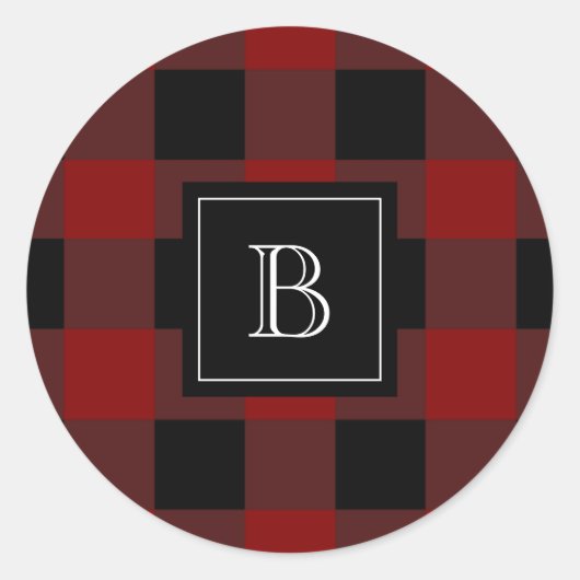 Rustic Lumberjack Buffalo Spelmonogram Initiaal Ronde Sticker (Voorkant)