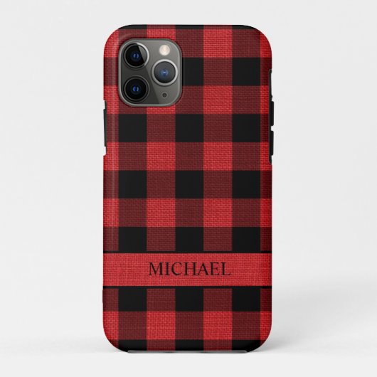 Rustic Lumberjack Red Black Buffalo Check Naam Case-Mate iPhone Case (Achterkant)