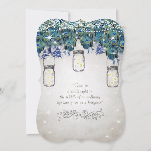 Rustic Luxe Mason Jar Navy Turquoise Peacock Kaart (Achterkant)