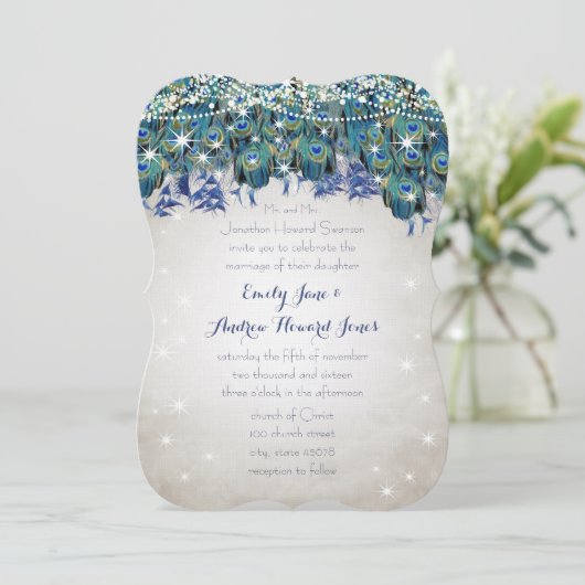 Rustic Luxe Mason Jar Navy Turquoise Peacock Kaart (Staand voorkant)