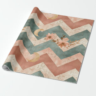 Rustic Maan Bloem Chevron Aards Patroon (6) Cadeaupapier