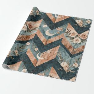 Rustic Maan Bloem Chevron Aards Patroon (8) Cadeaupapier