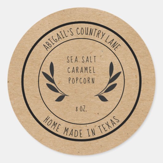 Rustic Made in Texas Zeezout Caramel Voedsetiket Ronde Sticker (Voorkant)
