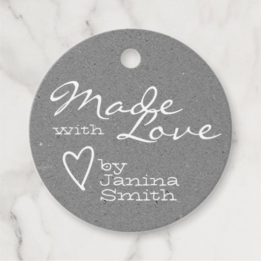 Rustic Made with Love Heart Symbol Silver Grey Bedankjes Labels (Voorkant)