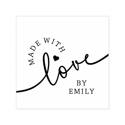 Rustic Made with Love Script Heart Handmade Zelfinktende Stempel (Design)