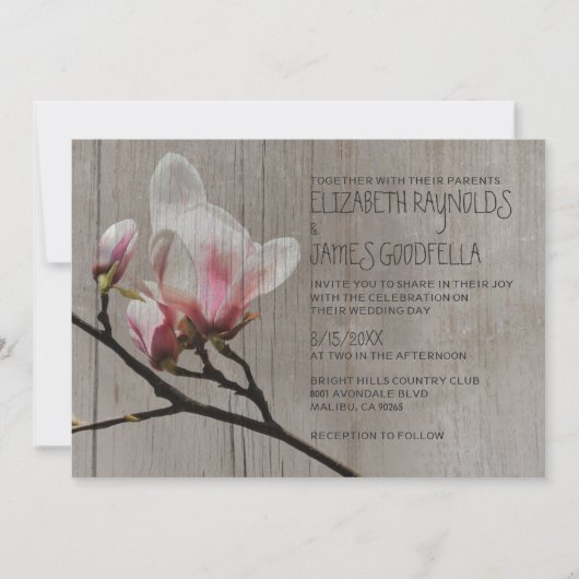 Rustic Magnolia Branch Wedding Invitations Kaart (Voorkant)