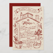 Rustic Main Drake Italien Menu Mariage Crème Rouge (Devant / Derrière)