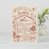 Rustic Main Drake Italien Menu Mariage Crème Rouge (Debout devant)