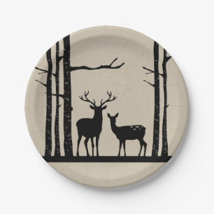 Rustic Male Vrouw Doe Deer Black Birch Wedding Papieren Bordje