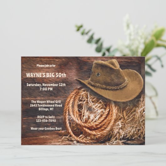 Rustic Male Westerne Uitnodiging (Staand voorkant)