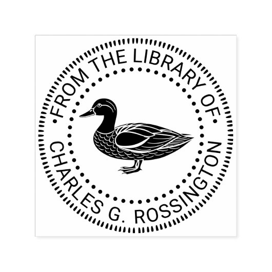 Rustic Mallard Duck Standing Library Book Name Zelfinktende Stempel (Design)