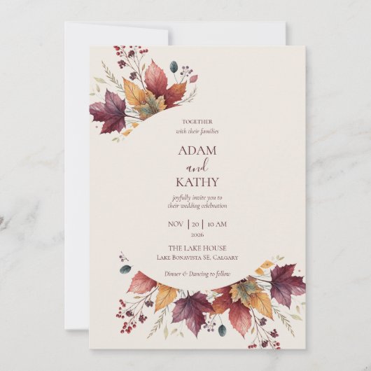 Rustic Maple Leaf Arch Fall Wedding Invitation Kaart (Voorkant)