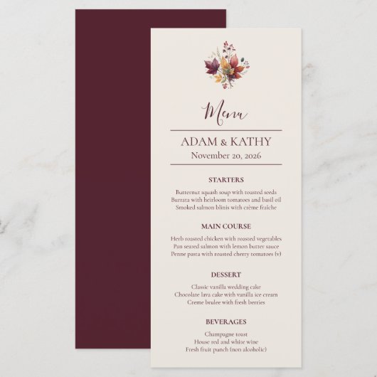Rustic Maple Leaf Fall Wedding Menu Card (Devant / Derrière)