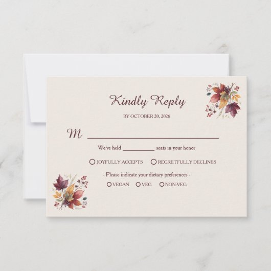 Rustic Maple Leaf Fall Wedding RSVP Card (Devant)