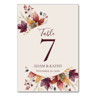 Rustic Maple Leaf Fall Wedding Table Numbers Kaart