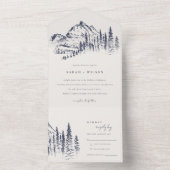 Rustic marinepine Bossen Mountain Sketch Wedding All In One Uitnodiging (Binnen)