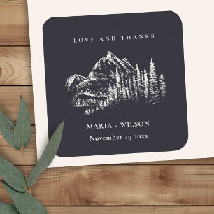 Rustic marinepine Bossen Mountain Sketch Wedding Vierkante Sticker
