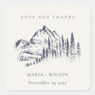 Rustic marinepine Bossen Mountain Sketch Wedding Vierkante Sticker