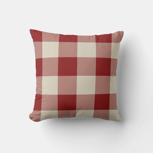 Rustic Maroon en Beige Buffalo Check Pset Kussen (Voorkant)