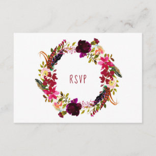 RUSTIC Maroon Floral Wreath Wood RSVP buffet 3979 Kaartje