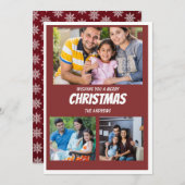 Rustic Maroon Red Christmas Photo carte collage (Devant / Derrière)