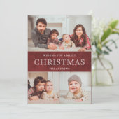 Rustic Maroon Red Winter Kerstfoto Collage Feestdagenkaart (Staand voorkant)