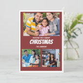 Rustic Maroon Rode Kerstfoto Collage kaart (Staand voorkant)