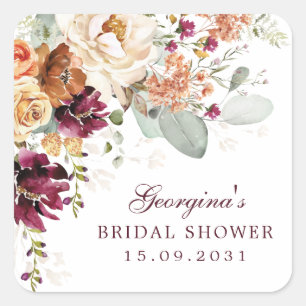 Rustic Maroon Terracotta Vrijgezellenfeest Favors Vierkante Sticker