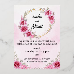 Rustic Maroon Winter Wedding Floral Folie Uitnodiging