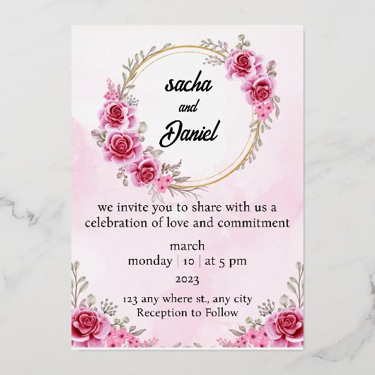 Rustic Maroon Winter Wedding Floral Folie Uitnodiging (Voorkant)