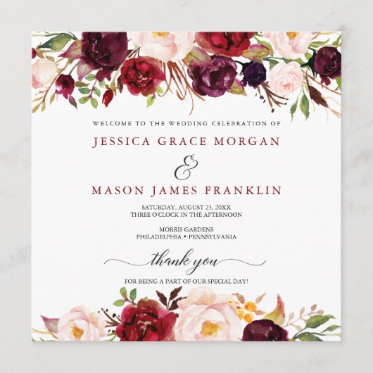 Rustic Marsala Bourgogne Programme de mariage (Devant)